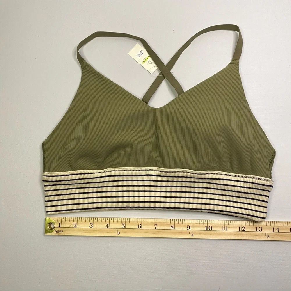 Aerie Striped Color Block Sports‎ Bra NEW green navy cream stripes Offline large - Picture 3 of 7